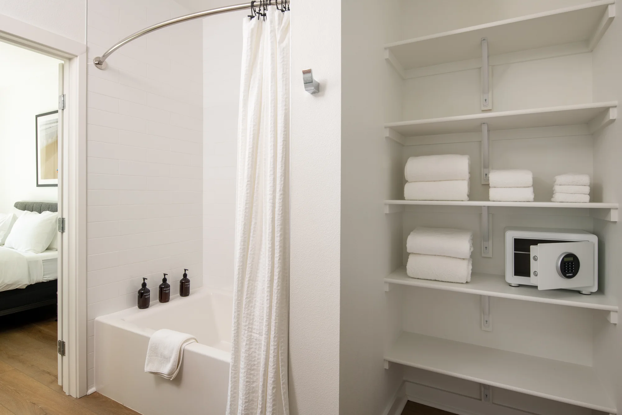 Primary bath in the Executive One Bedroom at Ariva Serviced Residences