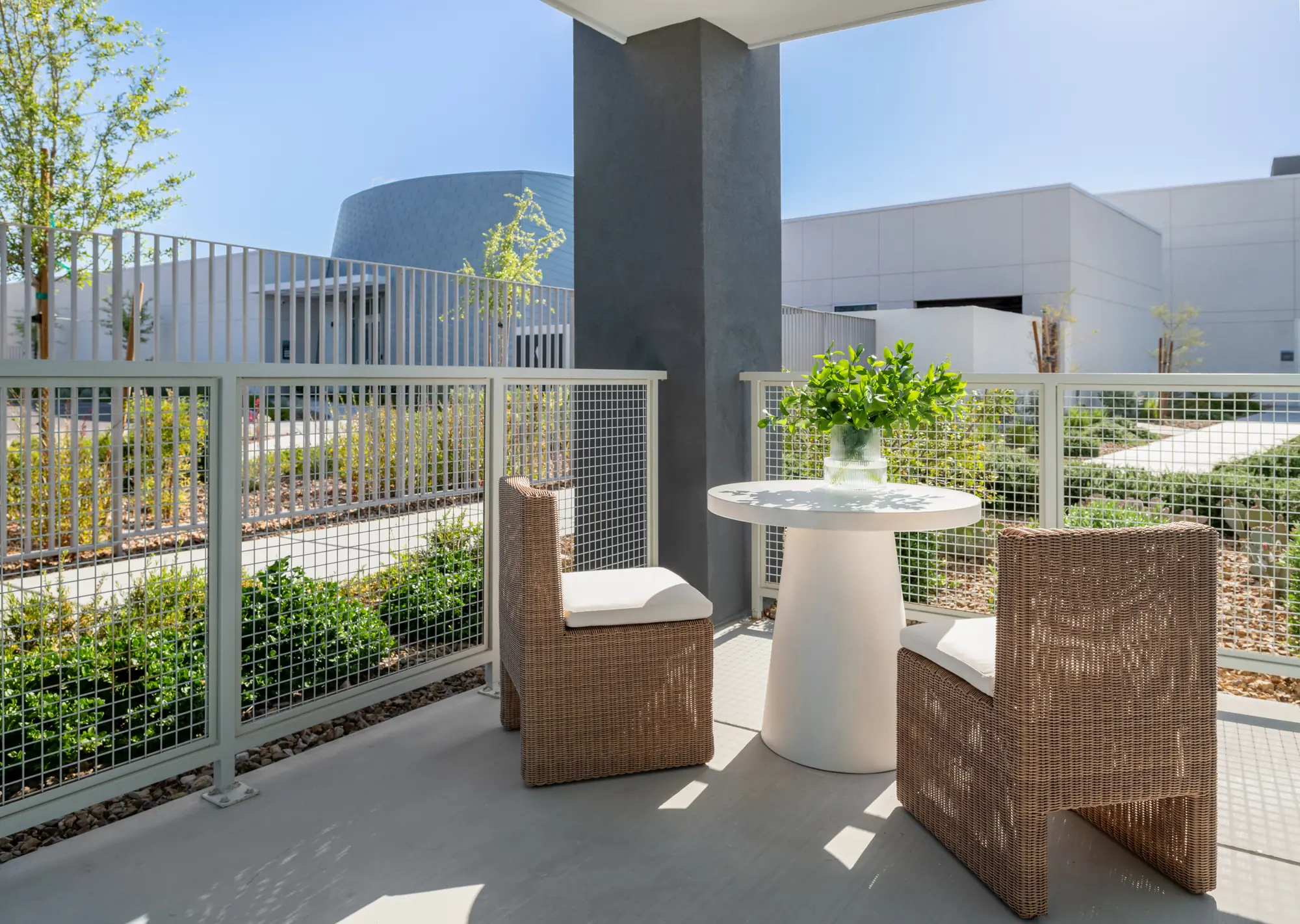 Covered patio in the Executive One Bedroom at Ariva Serviced Residences