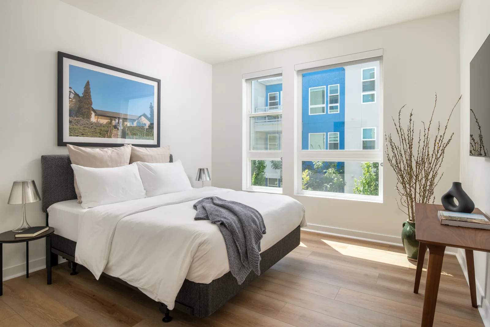 Furnished bedroom at Ariva Serviced Residences