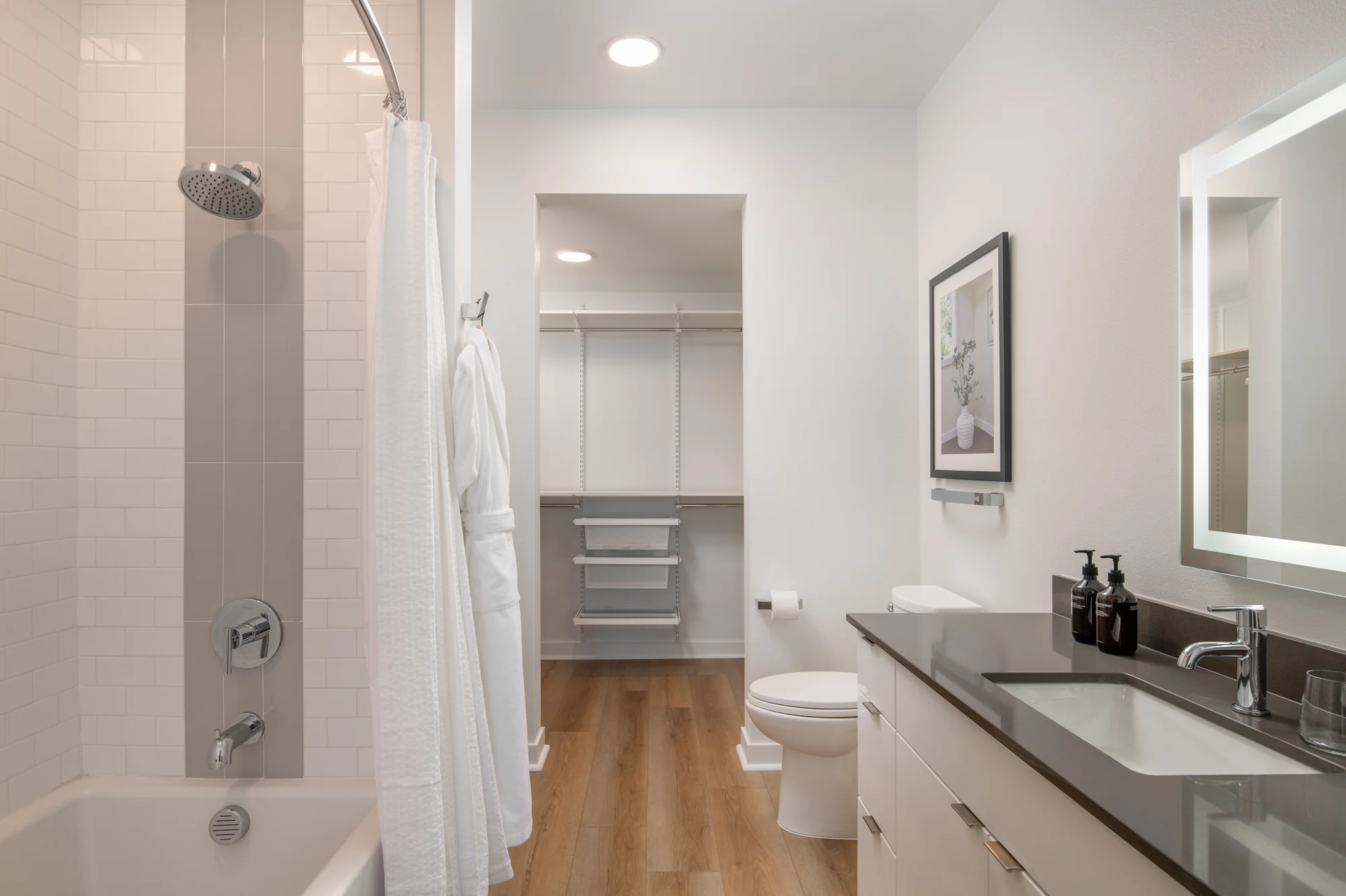 Primary bath in the Signature Two Bedroom at Ariva Serviced Residences