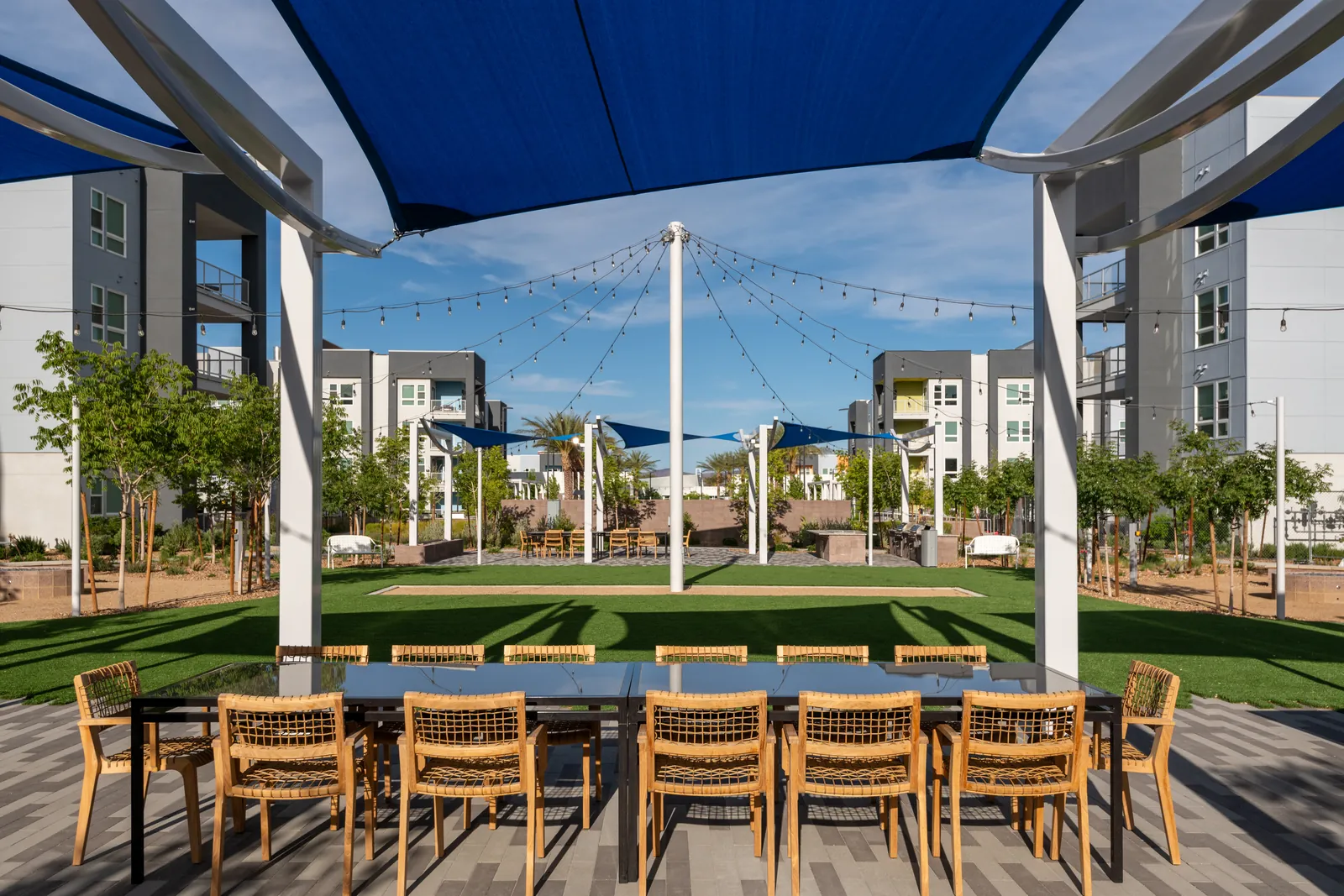 Outdoor work and dining area for event operations teams